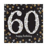 Sparkling Black 60th Birthday Napkins - The Party Room